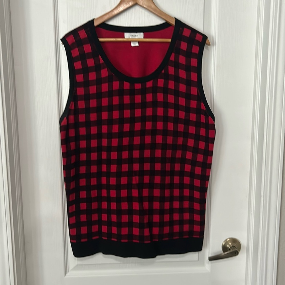 CJ Banks Buffalo Plaid Knit Top